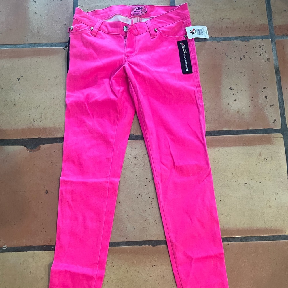 Tripp NYC Womens Pants Sz 3 Slim Leg Neon Pink Punk Goth Hot Topic.NWT.